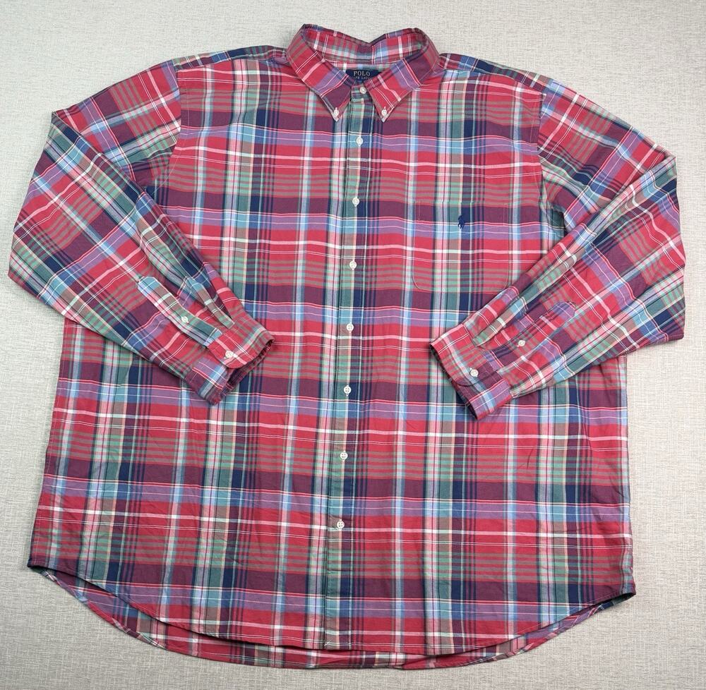 Polo Ralph Lauren Classic Fit Shirt Men’s 4XLT Red Plaid Cotton Long Sleeve